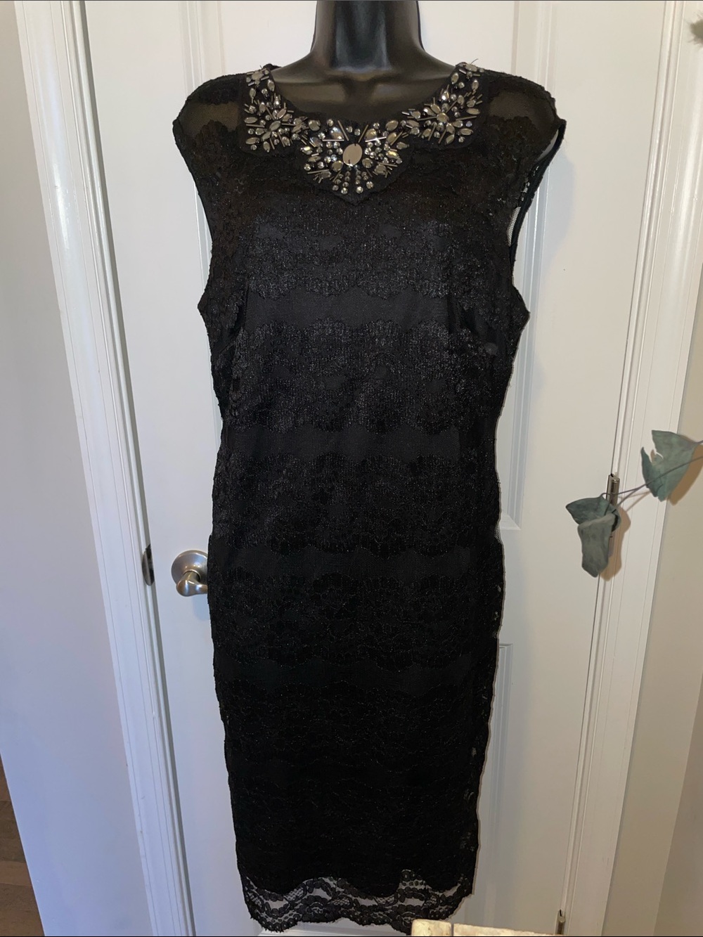 Scarlett Black Lace Mini Dress with Embellished Neckline